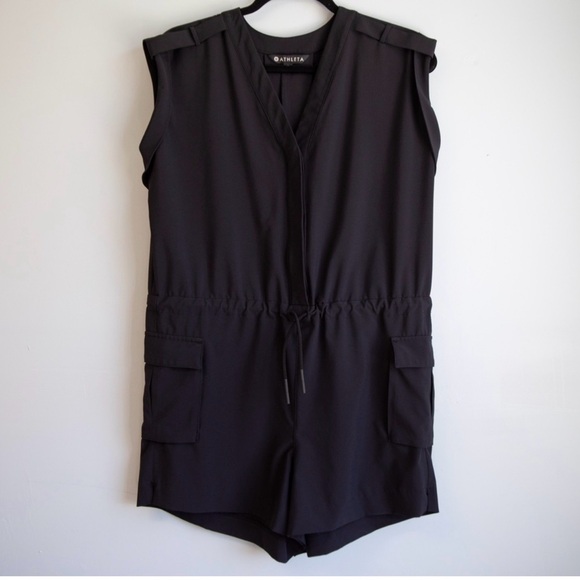 Athleta Sutton Romper Black Size 4 Tie Waist Lightweight Travel One Piece - Picture 2 of 5
